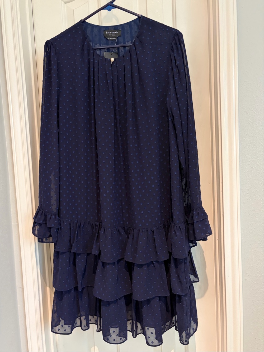 Kate Spade Breezy Dot Flounce Dress in Planetary Navy, XL
